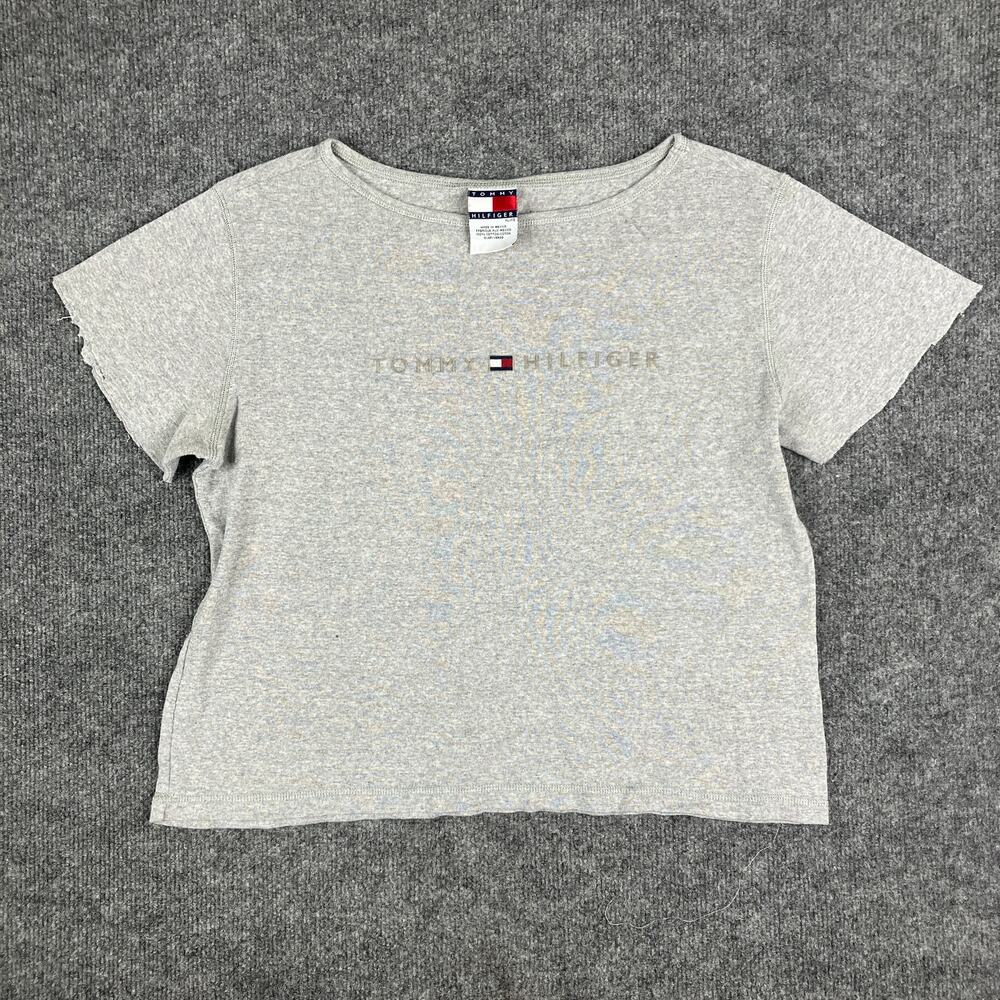 Tommy Hilfiger T-Shirt Womens XL Gray Short‎ Sleeve Logo Spellout Casual Tee